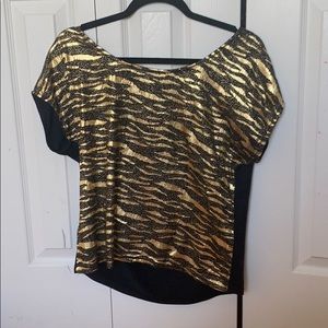 Gold and Black Zebra Print Shimmer T-Shirt NWOT